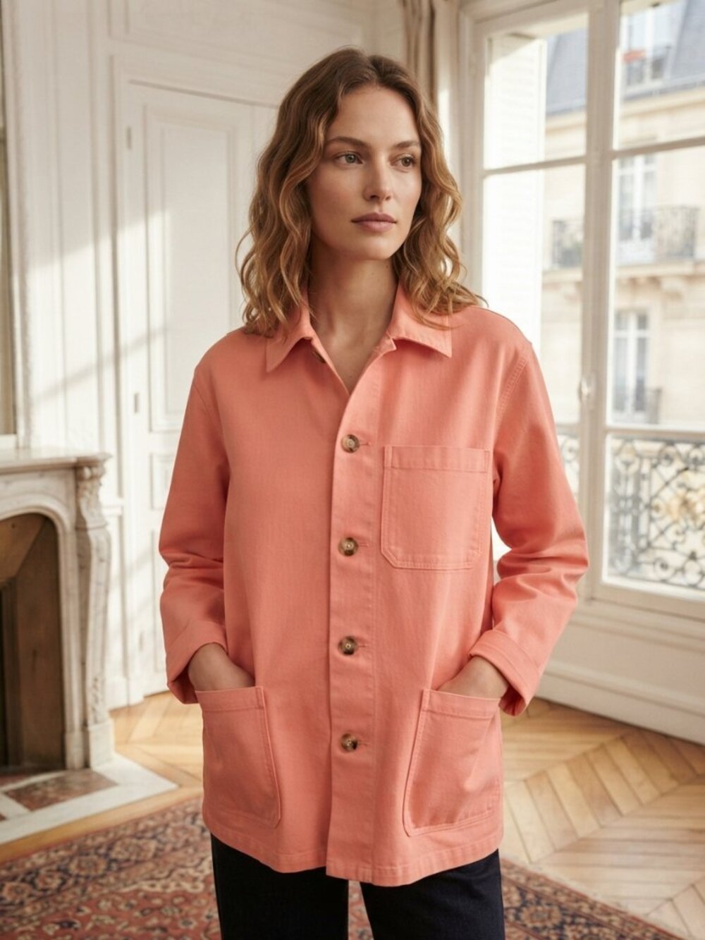 FRNCH Lais Rose Oversized Corduroy Chore  Button-Front Jacket Size XS